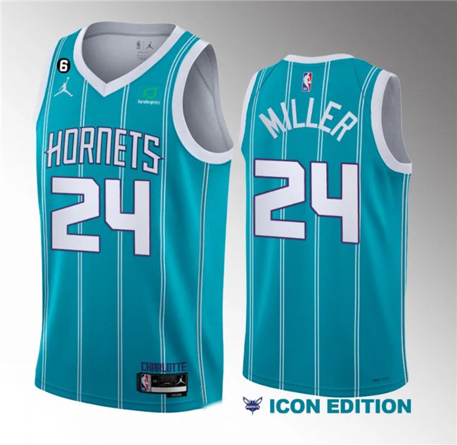 Men's Charlotte Hornets #24 Brandon Miller Teal 2022/23 With NO.6 Patch Stitched Basketball Jersey