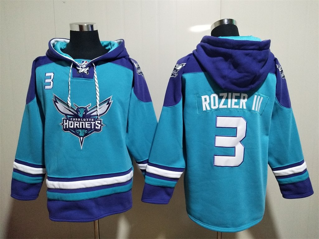 Men's Charlotte Hornets #3 Terry Rozier III Teal Lace-Up Pullover Hoodie Jersey