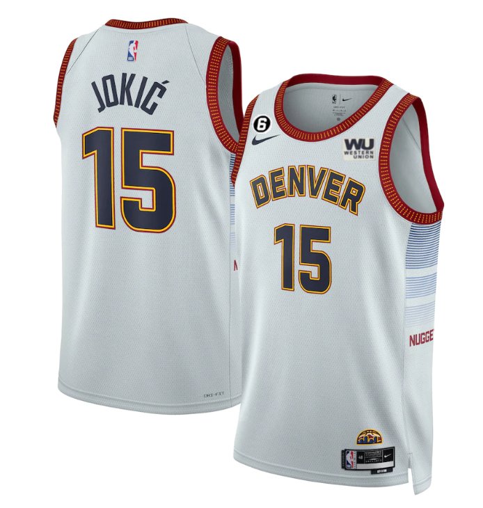 Men's Denver Nuggets #15 Nikola Jokic Silver 2022/23 City Edition With NO.6 Patch Stitched Jersey
