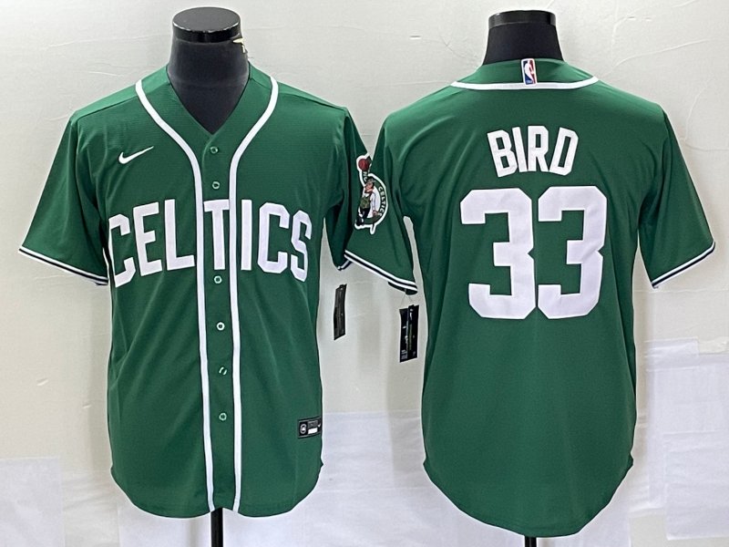 Men's Boston Celtics #33 Larry Bird Green Stitched Baseball Jersey