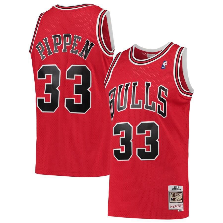 Chicago Bulls Scottie Pippen Mitchell and Ness Hardwood Classics 1997-98 Swingman Jersey Mens - Red | Ireland W6111Z8