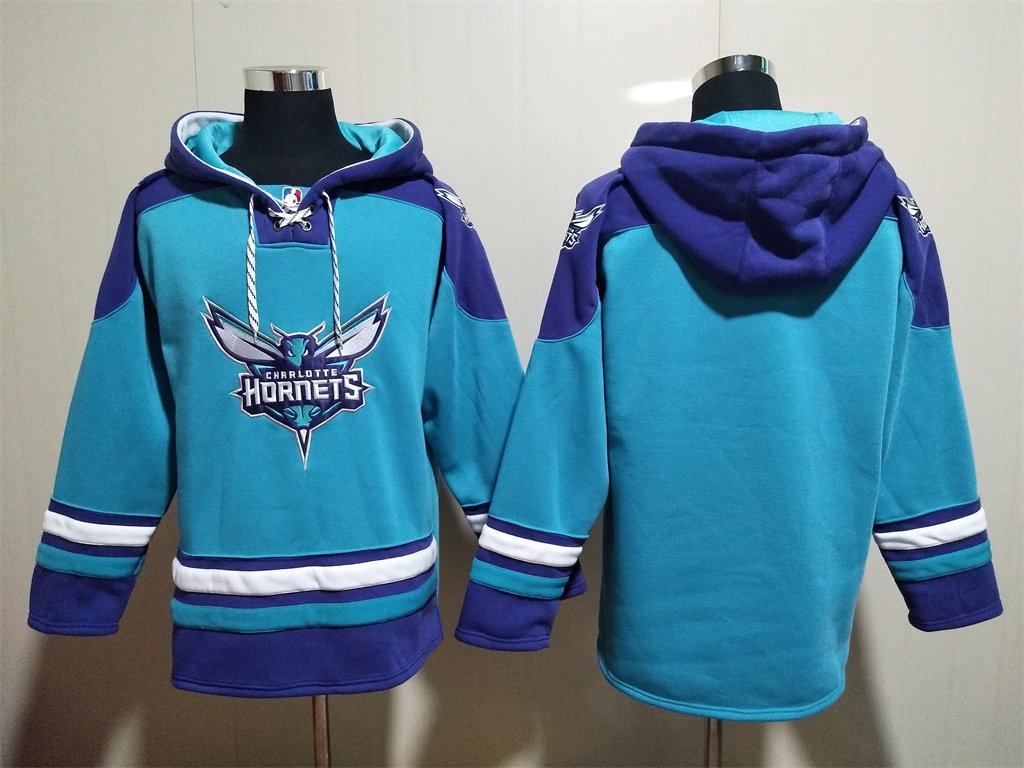 Men's Charlotte Hornets Blank Custom Any Name/Number Teal Lace-Up Pullover Hoodie Jersey