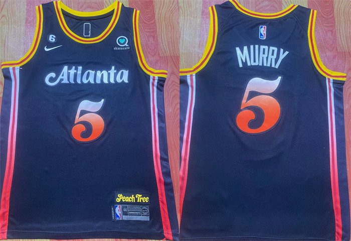 Men's Atlanta Hawks #5 Dejounte Murray Navy 2022/23 City Edition With NO.6 Patch Stitched Jersey