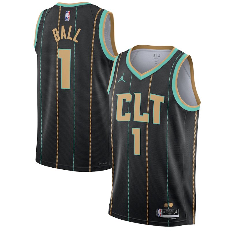 Men's Charlotte Hornets #1 LaMelo Ball 2022/2023 Black City Edition Stitched Basketball Jersey