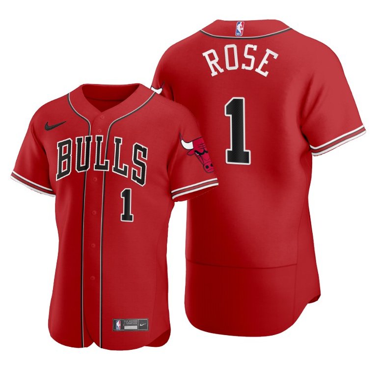 Men's Chicago Bulls #1 Derrick Rose Red Stitched Baseball Jersey