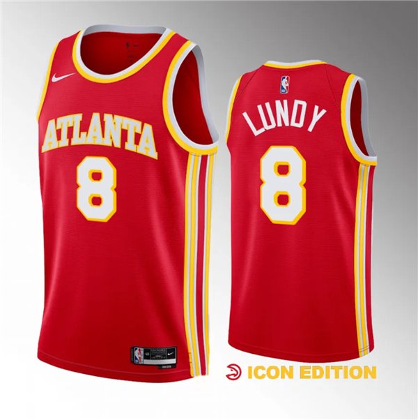 Men's Atlanta Hawks #8 Seth Lundy Red 2023 Draft Icon Edition Stitched Basketball Jersey